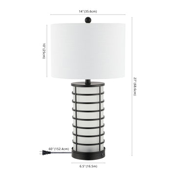 Jayce 27" Modern Industrial Iron Nightlight LED Table Lamp with USB Charging Port - JONATHAN Y